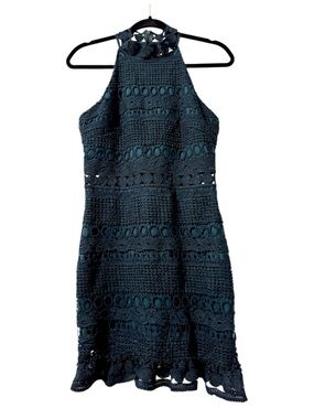 Two Sisters The Label Dark Green Crochet Lace Rivers Fitted Halter Dress M US 6